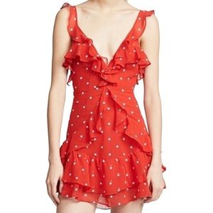 For Love and Lemons Analise Red Ruffled Polka Dot Mini Dress Size M